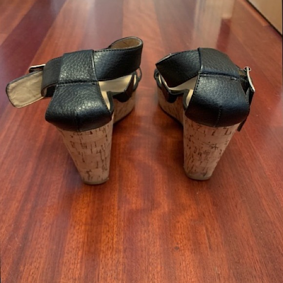 Super Cute Black Platform Cork Wedge Sandal - Picture 2 of 5